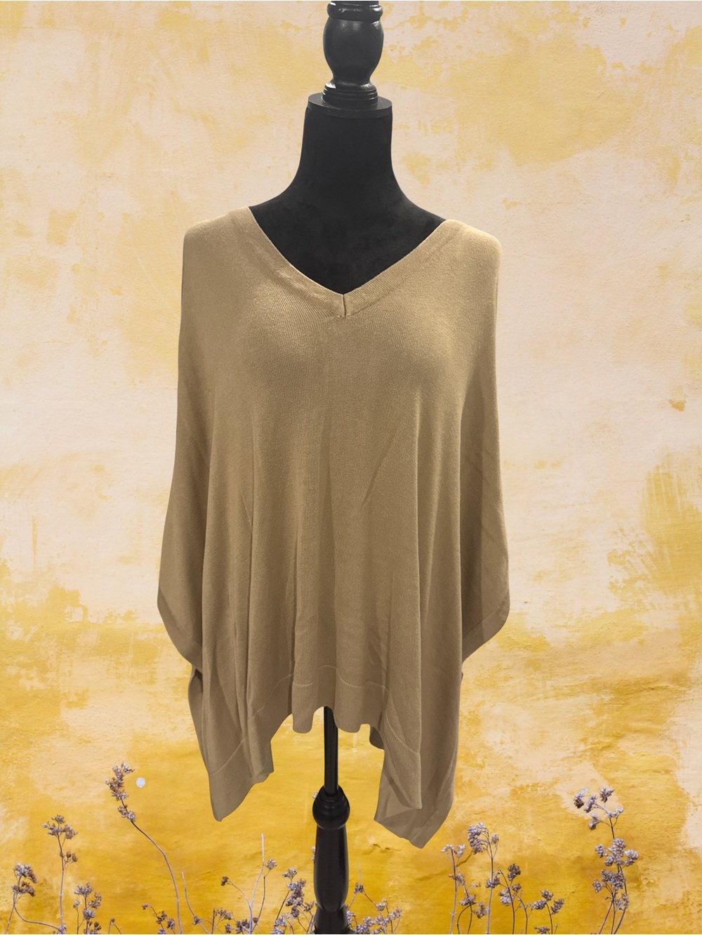 Ann Taylor Taupe V-Neck Knit Poncho